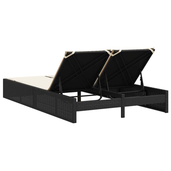 vidaXL dobbelt dagseng med hynder, sort, polyrattan