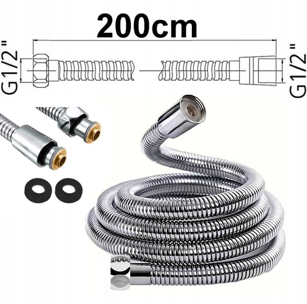 Duschslang 2 m 200 cm för duschmunstycke, krom