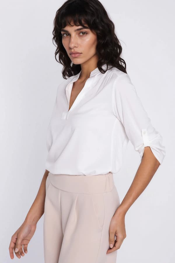 Blus med upprullade ärmar - ecru 38