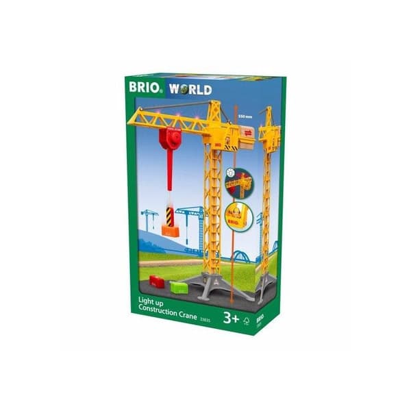 Brio valaistu rakennusnosturi