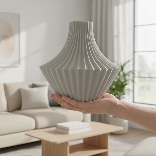 Dekorativ vas i form av veck, grå, för blommor, elegant design