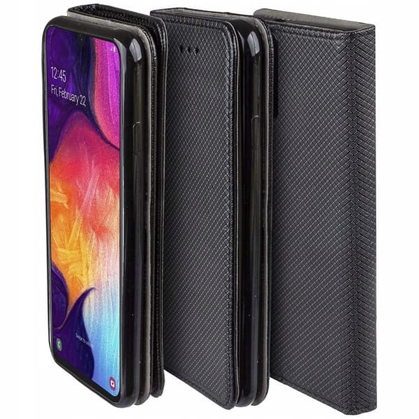 Flip-cover til Samsung Galaxy A50 sort + 9H GLAS
