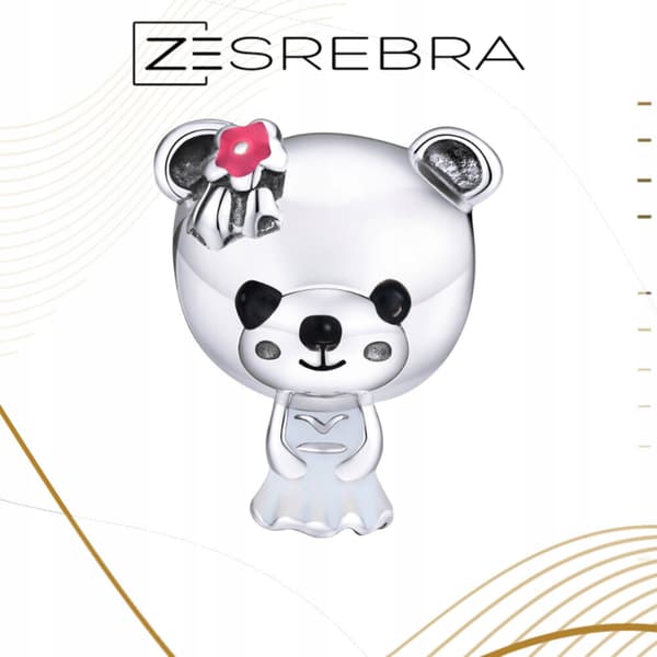 Berlocker Mrs. Teddy Bear pärla pärlor silver pr 925 bröllopsblomma björnklänning