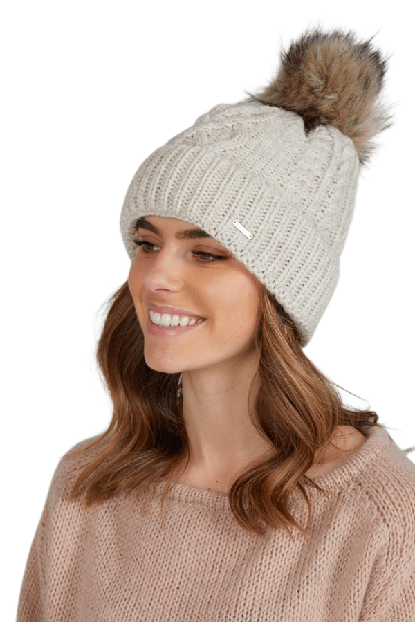 TORINO dame vinterhue med pompon, beige farve