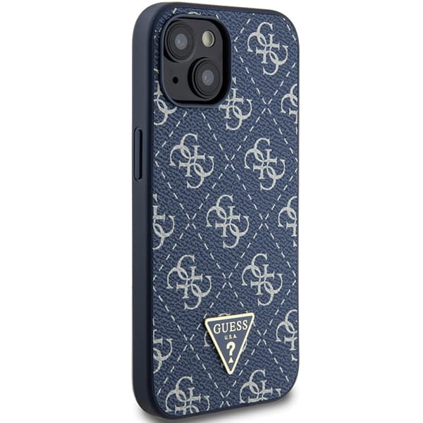 Guess 4G Triangle Metal Logo Cover til iPhone 15 Plus, Blå
