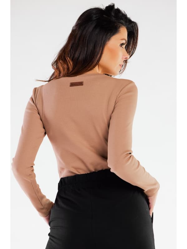 Enkel ribbad bomullsbody, beige M