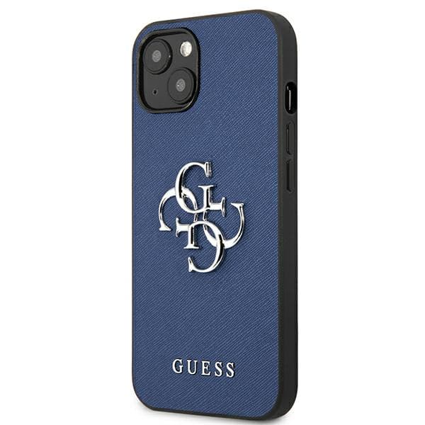 Guess Saffiano 4G Metal Logo-etui til iPhone 13 mini, Blå