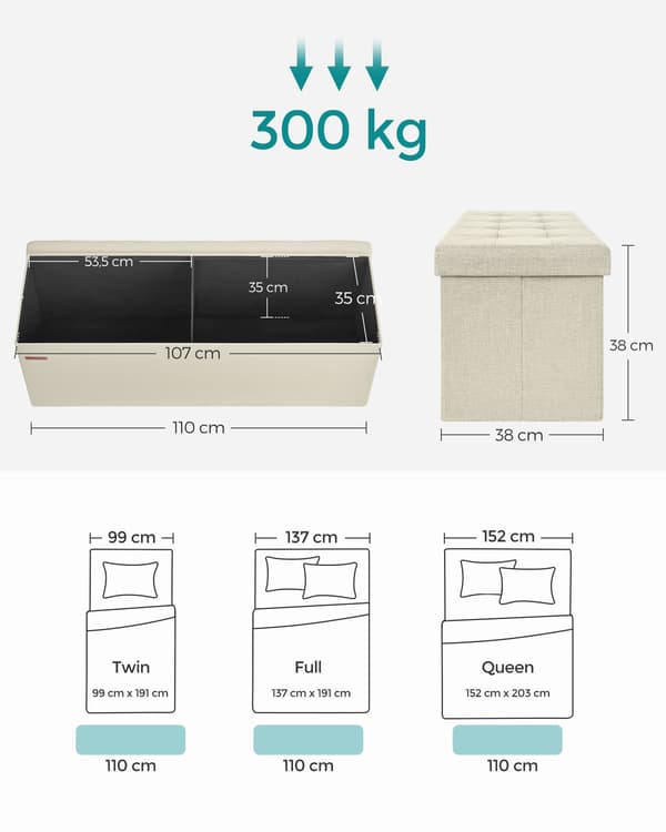 Cremefarvet foldbar opbevaringspuf