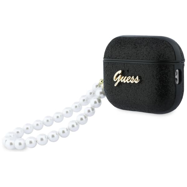 Guess Glitter Pearl Strap-etui til AirPods Pro 3, sort
