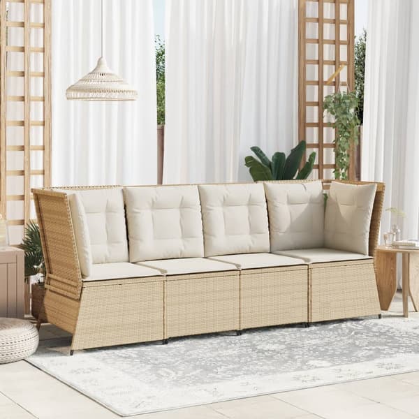 vidaXL Hörnsoffmodul med kuddar, beige, polyrotting