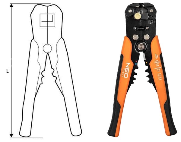 NEO Tools Automatisk Avisoleringstång Fram 200 mm 0,5 - 6 mm