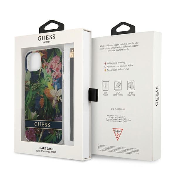 Guess Blommigt Remfodral till iPhone 13 mini, Blå