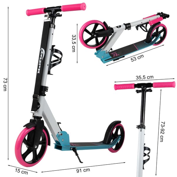 Stor hopfällbar stadsscooter + rem + flaskhållare