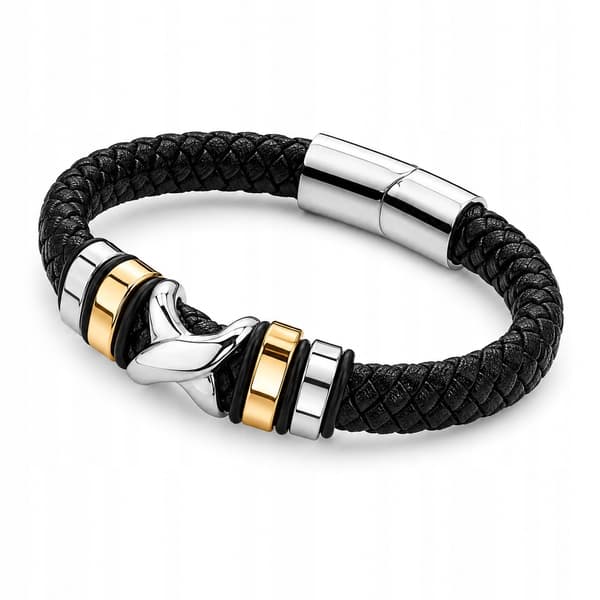 Herr Läderarmband Guld Silver TITAN Flätad Helt Tjock
