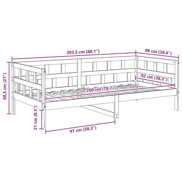 vidaXL Dagbädd vit massiv furu 90x200 cm