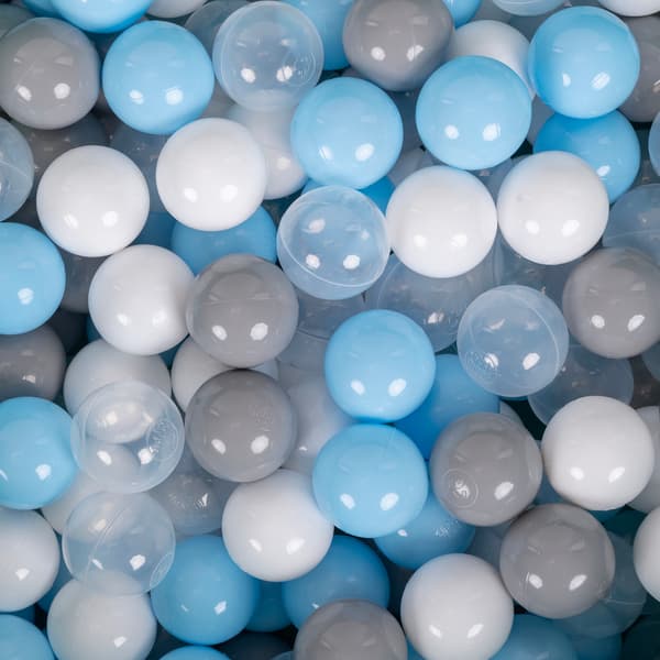 KiddyMoon plastikbolde 7 cm grå-hvid-transparent-babyblå 700 legetøjsbolde sæt