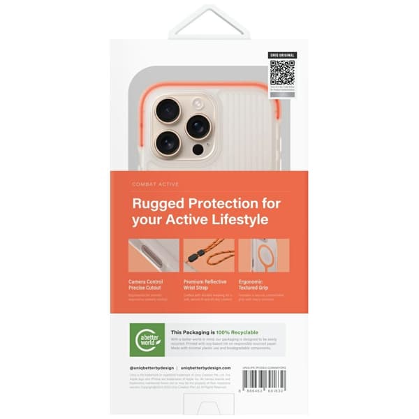 UNIQ Combat Active -kotelo iPhone 16 Prolle, Magclick-lataus, oranssi