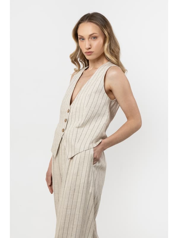 Hørvest med fine striber - beige S