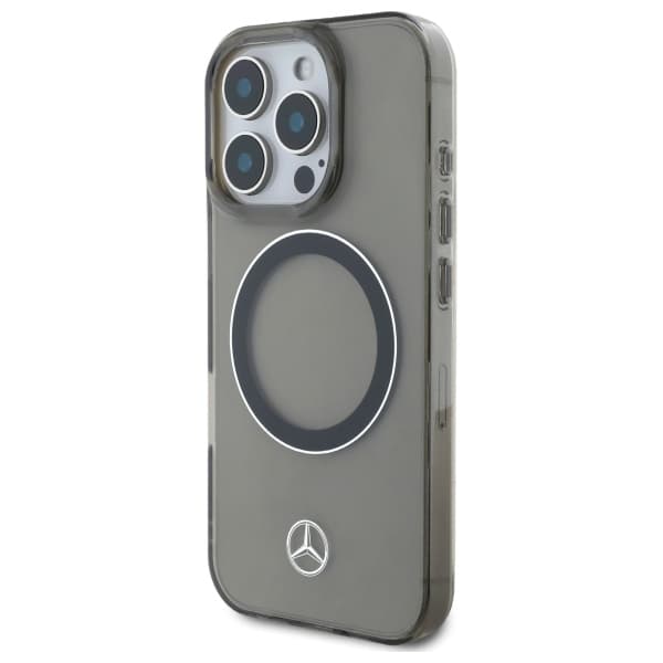 Mercedes Silver Ring MagSafe -kotelo iPhone 16 Prolle, musta