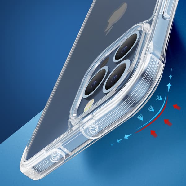 iPhone 13 Pro Max -suojakuori, jossa koukut ja läpinäkyvä jalusta