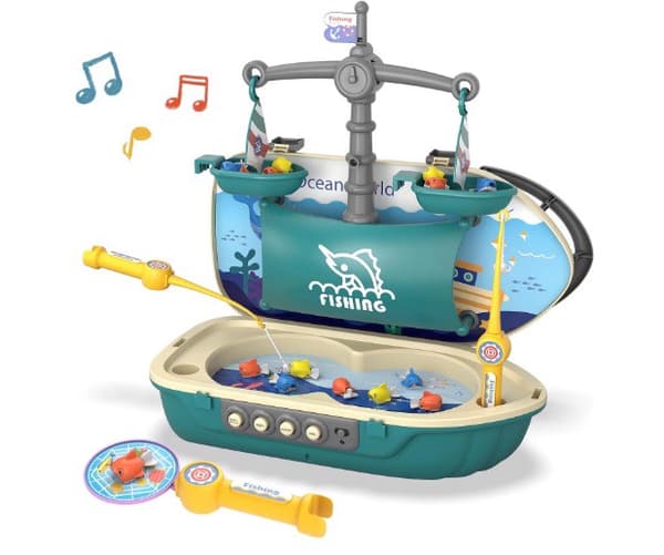 Interaktiv leksak med musikfiskeskepp