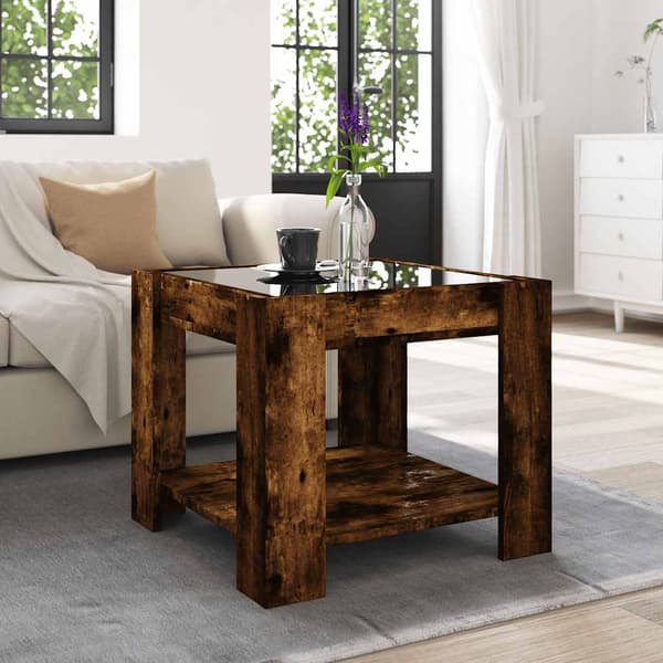 vidaXL Sohvapöytä LED-valoilla savutammi 53x53x45 cm