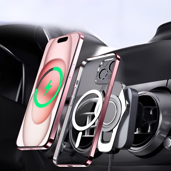 iPhone 14 Plus-skal, Electro MagSafe, rosa + skärmskydd