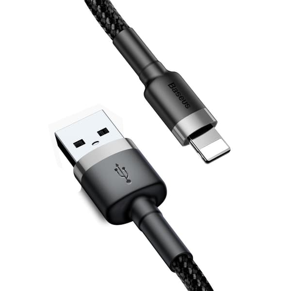Holdbart, fleksibelt kabel USB iPhone Lightning-kabel QC3.0 2.4A 0.5M Sort og grå