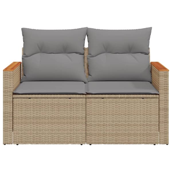 vidaXL Trädgårdssoffa med kuddar, 2-sits, beige, polyrotting
