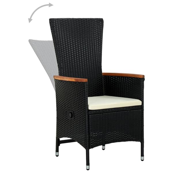 vidaXL Trädgårdsstolar med dynor, set om 2, polyrotting, svart
