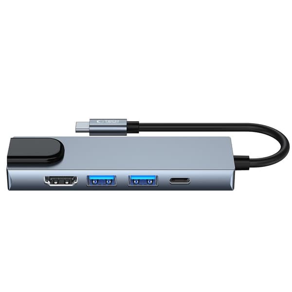 5-i-1 HUB USB-C til USB-C USB-A HDMI RJ45 Splitter - Grå