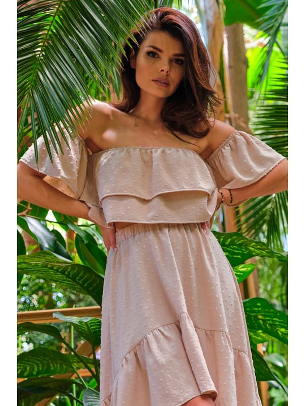 Sommar, luftig, spansk blus, beige L/XL