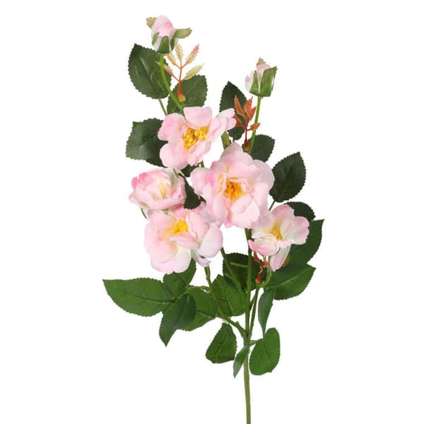 Kunstig lyserød rosegren (5 roser + 2 knopper, 72 cm)