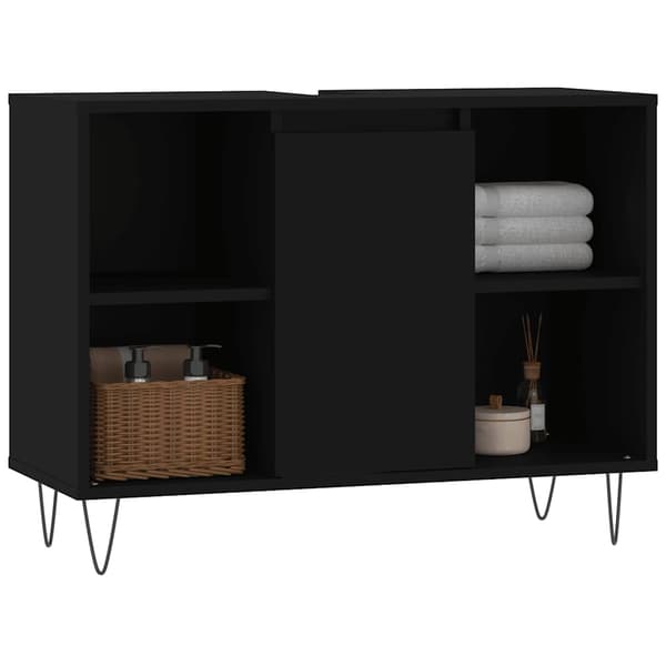 vidaXL badeværelsesskab, sort, 80x33x60 cm, træbaseret materiale