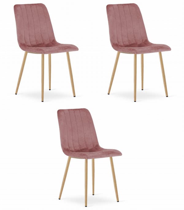 LAVA stol - rosa sammet / träfärgade ben x 3