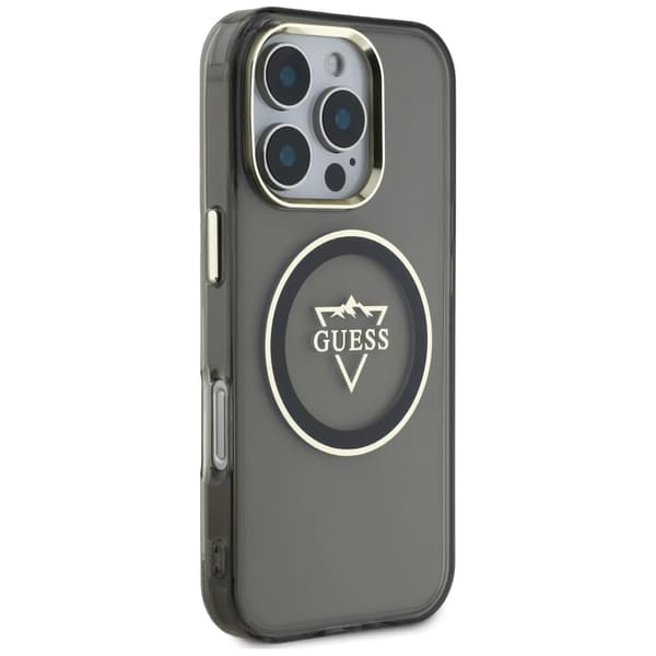 Guess IML Metal Mountain Logo MagSafe-etui til iPhone 16 Pro, sort