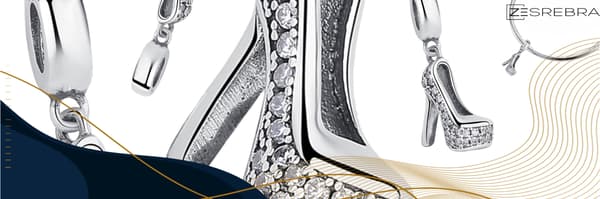 Charms nål hänge silver pr 925 pärla strass sko pärlor klack
