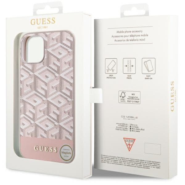 Guess GCube Stripes MagSafe-etui til iPhone 14 Plus, lyserød