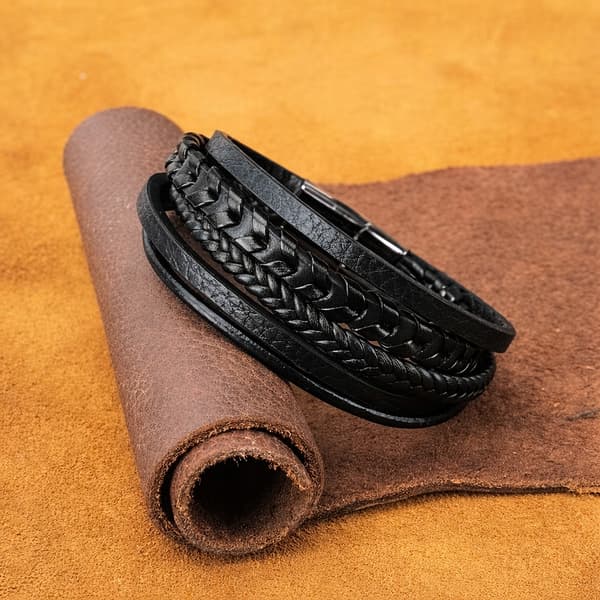HERRLÄDERARMBAND SVART TITANLÄDERARMBAND JUSTERBART