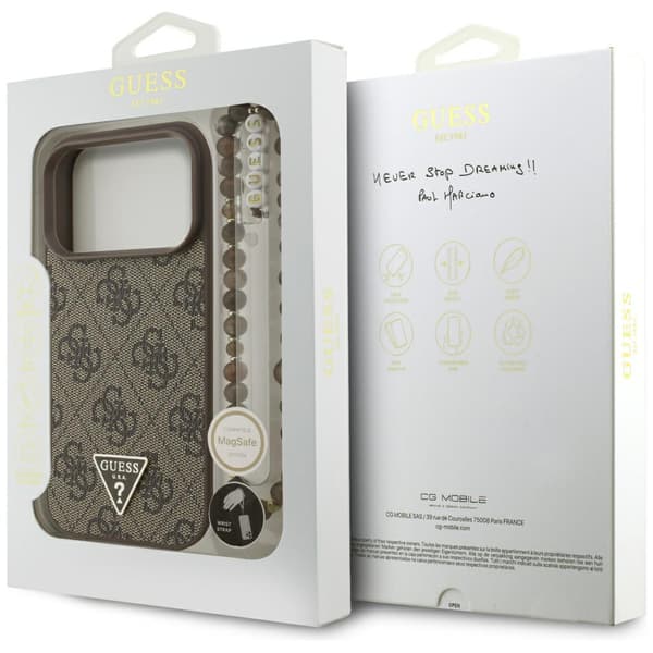 Guess 4G Strap Triangle Logo MagSafe -kotelo iPhone 17 Prolle, ruskea