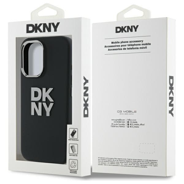 DKNY Liquid Silicone Metal Logo Cover til iPhone 16, Sort