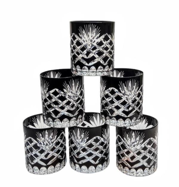 Sorte krystal whiskyglas Ananas 6 stk.