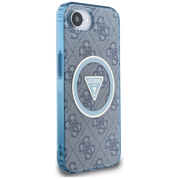 Guess IML Metal Glitter 4G Circle Triangle MagSafe-etui til iPhone 16e blå