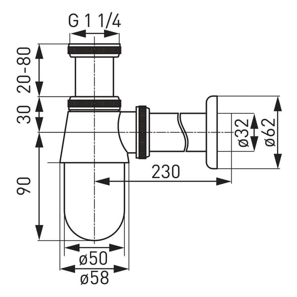 Flaskesifon G 1,1/4"x32 mm med roset, forkromet justerbart afløbsrør d