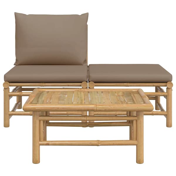 vidaXL 3-delat trädgårdsmöbelset, taupe kuddar, bambu