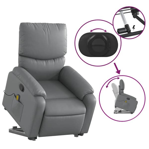 vidaXL Lyftbar massagefåtölj, grå, konstläder