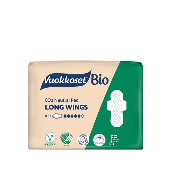 Vuokkoset BIO långa bindor med vingar, 10 st.