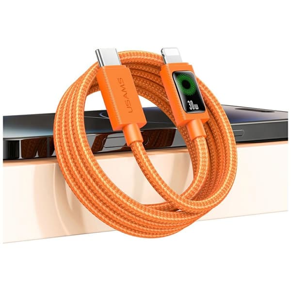 USAMS SJ774 PD 30W USB-C/Lightning-kaapeli 1.2m oranssi