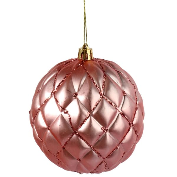 Sæt med 2 rosa julekugler 10 cm med glitterdekorering