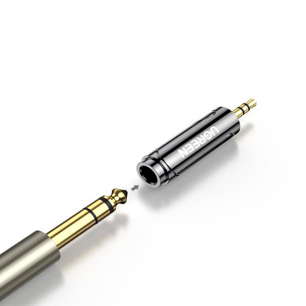 Lydadapter 3,5 mm (han) til 6,35 mm mini-jack (hun) grå